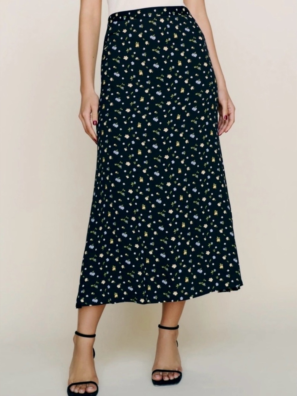 Reformation Bea Midi Skirt in Ditsy Floral, NEW